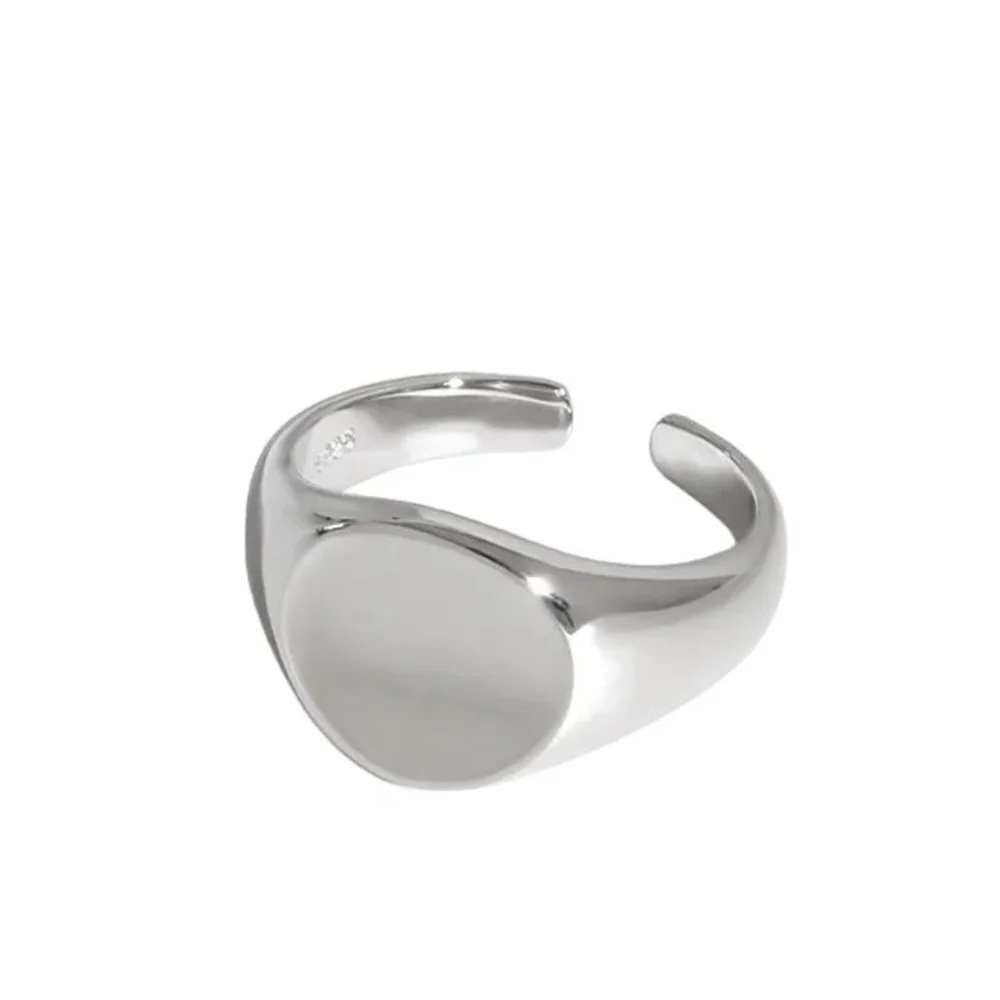 Chunky Solid‎ Unisex 14k White Gold Plated Sterling Signet Ring, Adjustable